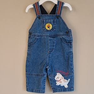 Denim overalls with puppy detail
